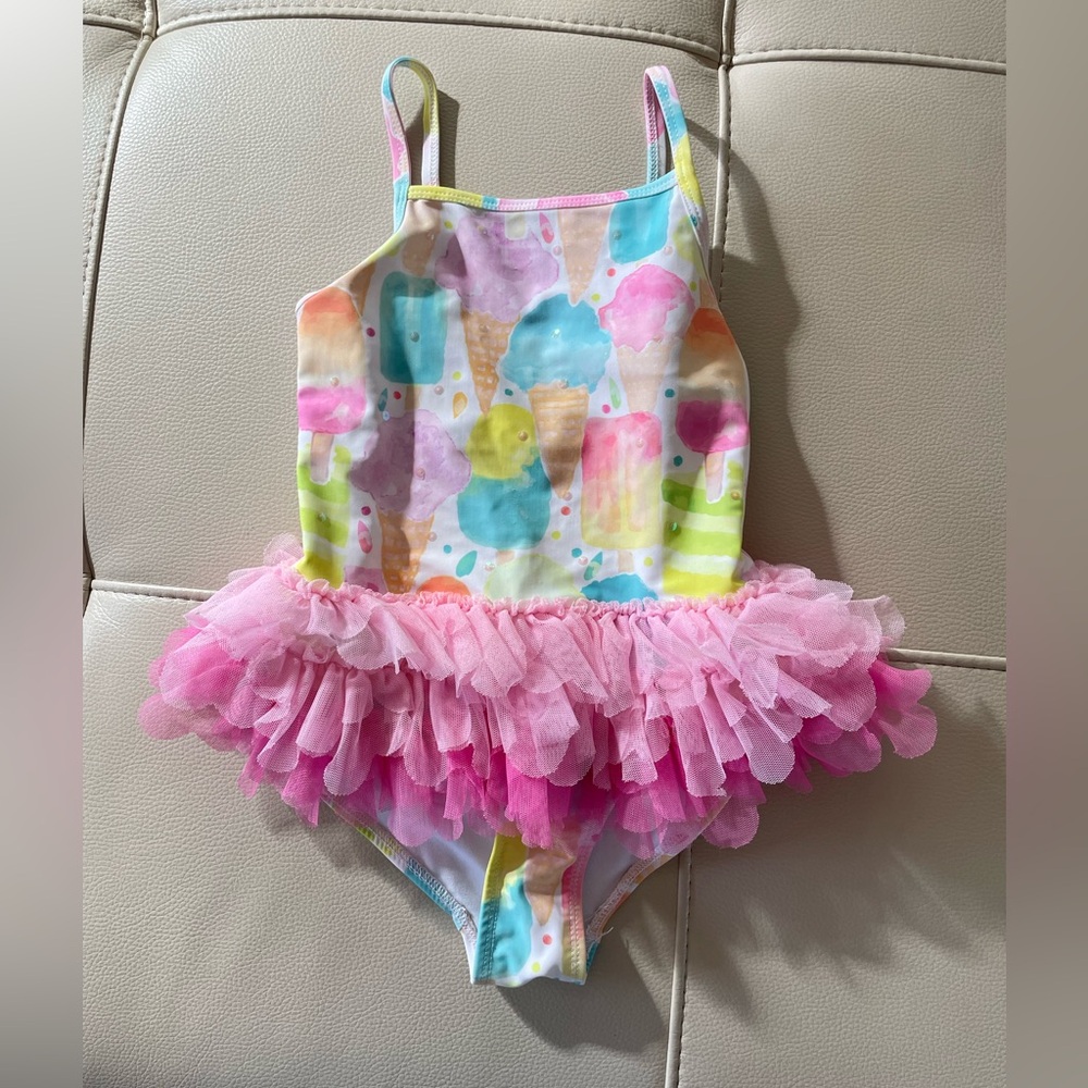 Biscotti Ice Cream toddler girl one piece swimsuit ruffles tutu tulle sequins 5T